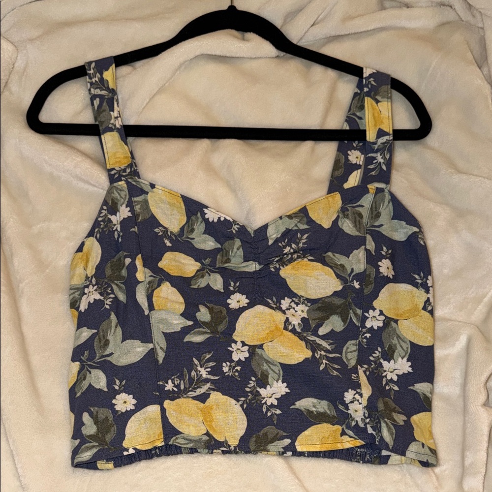 Abercrombie & Fitch Blue and Yellow Lemon Print Crop Top